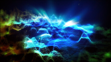 Landscape of a futuristic planet. Magic digital futuristic glowing energy particles.
