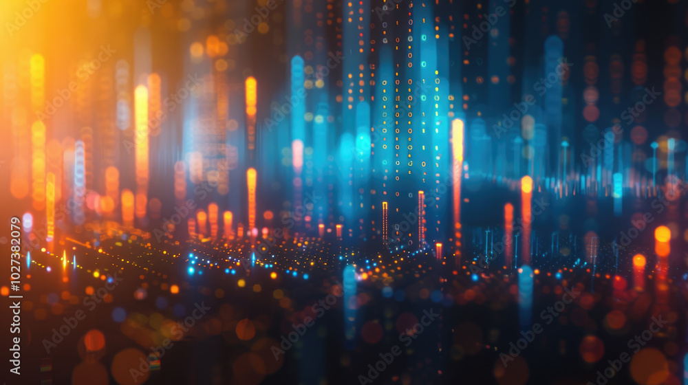Wall mural a vibrant and dynamic abstract featuring a cityscape composed of glowing lines and data, symbolizing
