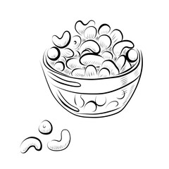 Line drawing. Art line bowl with nuts. Vector minimalistic