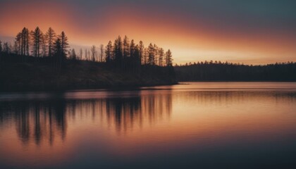 Fototapeta premium lake in the forest beautiful landscape at sunset