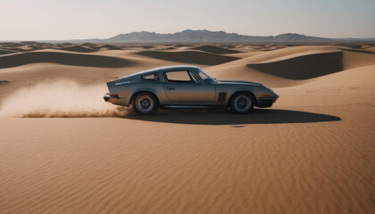 Obraz premium sports car on a sand dune beautiful desert landscape