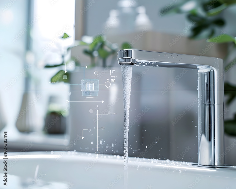 Poster smart faucet with real time water and usage data display for sustainable home