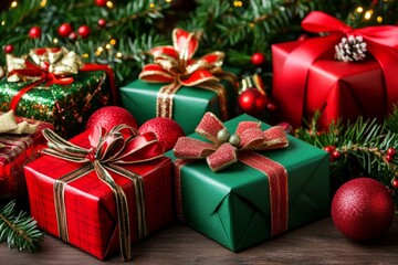 Christmas gifts box on festive background