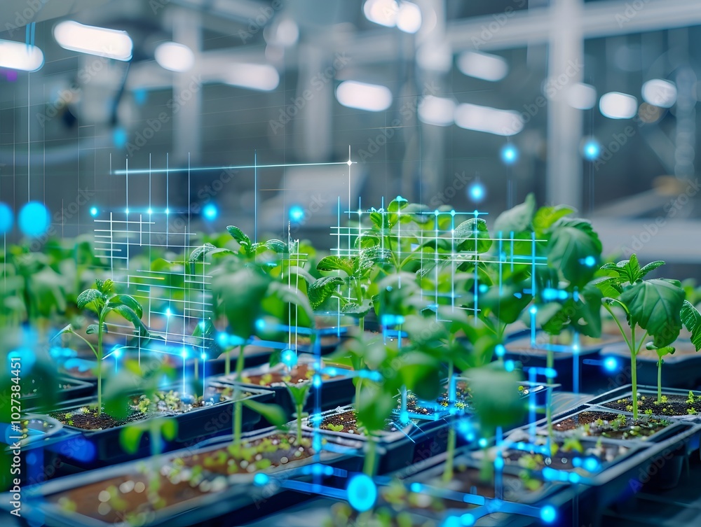 Aufkleber innovative smart agriculture lab optimizing crops for climate resilience using ai powered simulation