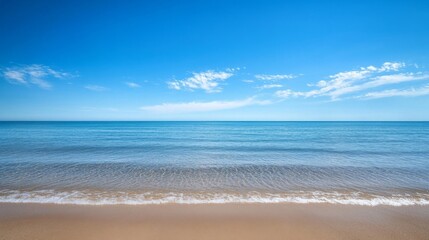 Fototapeta premium Tranquil Beachscape with a Blue Sky and Gentle Waves