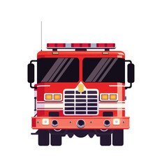 A front view of a bright red fire truck, featuring large windows, emergency lights, and robust design. Built for firefighting and emergency rescue, the truck is a symbol of safety and protection.