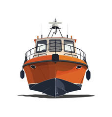 A lifeboat from the front, equipped with black fenders and a durable structure, designed for rescue missions, sea safety, and emergency situations. Its robust design is ideal for maritime emergencies 