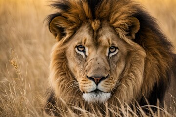 Fototapeta premium Male Lion Looking at Camera, Close-up View