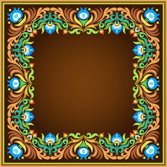 Vector abstract decorative floral ethnic ornamental illustration. Square background