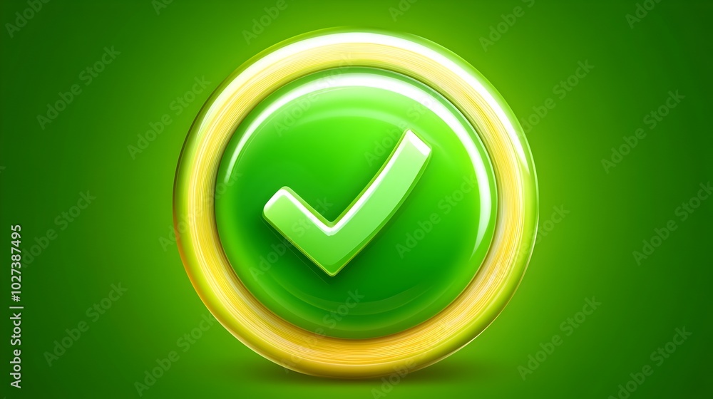 Poster abstract glowing green checkmark symbol representing successful validation and confirmation