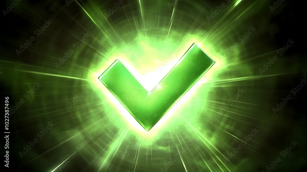 Aufkleber abstract green checkmark symbol surrounded by glowing light signifying success and validation