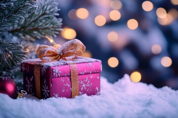 Christmas gifts box on festive background