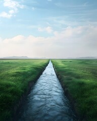 Fototapeta premium Smart irrigation canal adjusts water flow to optimize sustainable agriculture and crop yields