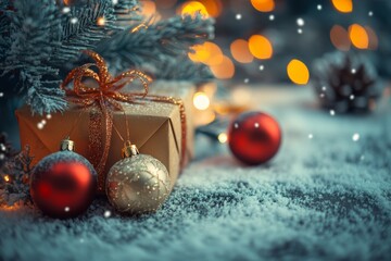 Christmas gifts box on festive background