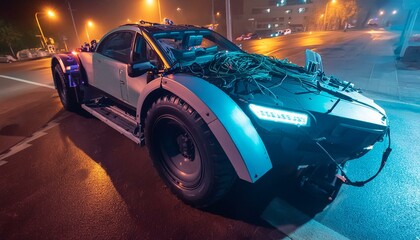 Futuristic hardcore cyber heavy duty car