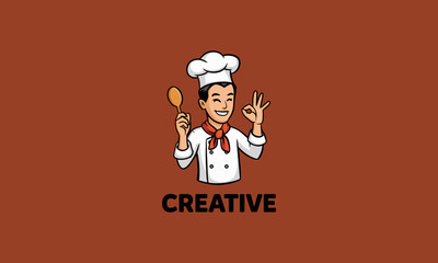 Cartoon chef holding a spoon and giving an okay gesture.