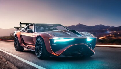 Futuristic hardcore cyber heavy duty car
