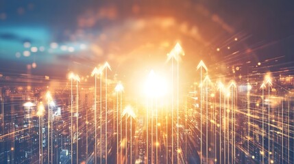 Fototapeta premium Glowing Global Economic Recovery with Upward Arrows Representing Interconnected Markets