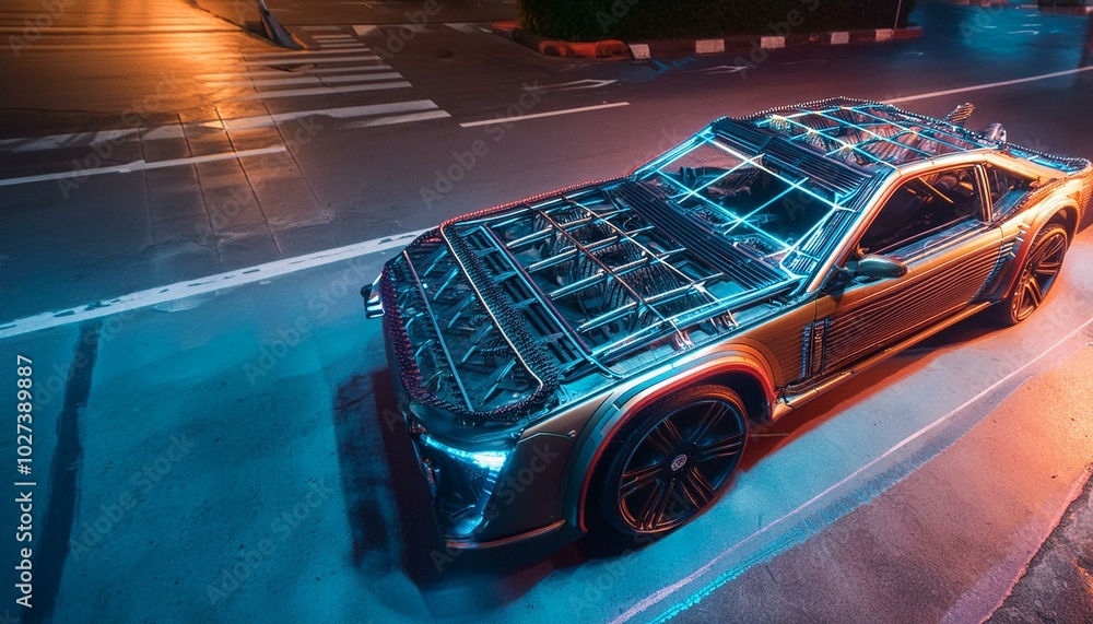 Wall mural futuristic hardcore cyber heavy duty car