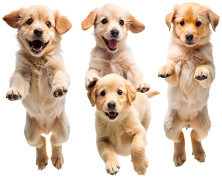 Different playful jumping poses of dogs