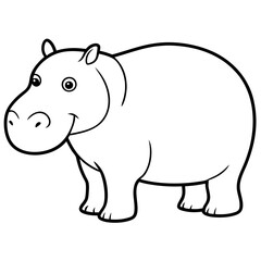 Obraz premium simple icon Children coloring book page, line art, monochrome black and white, cartoon outline cute style, illustration of a hippo