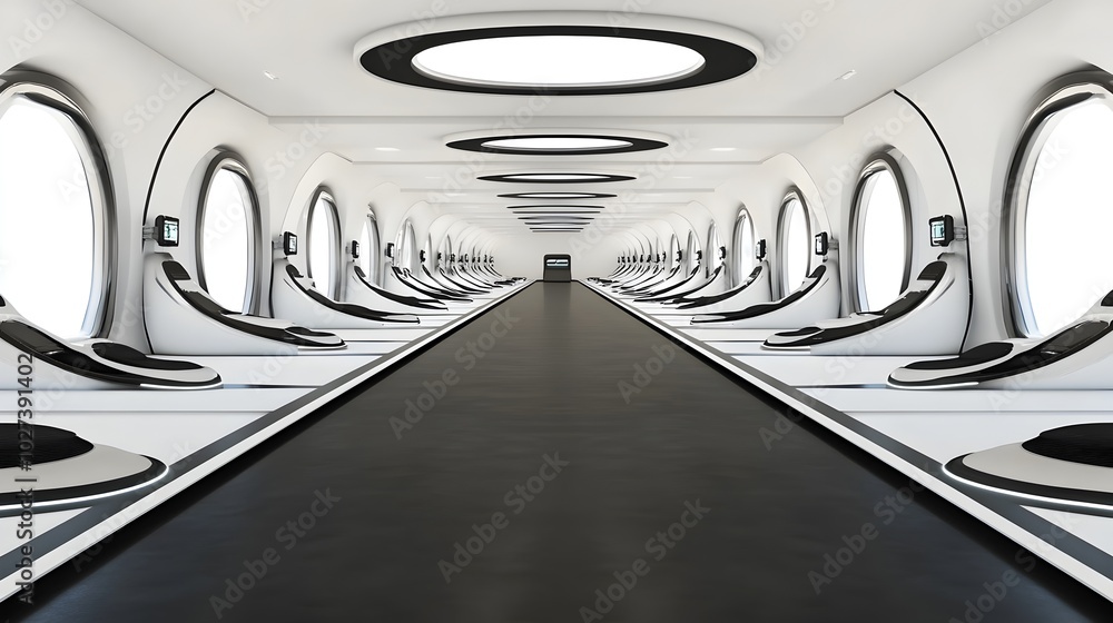 Poster automated factory with robotic arms operating on modern production line