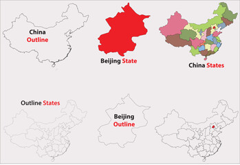 Beijing map vector of China, Beijing line map, Beijing with city map, Beijing outline map
