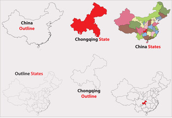Fototapeta premium Chongqing map vector of China, Chongqing line map, Chongqing with city map, Chongqing outline map