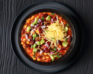 taco soup with kidney bean, corn, ground beef