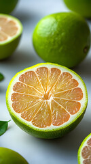 Pomelo fruit with cut in half isolated on white background.