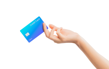 Clipping path, hand holding credit card on isolated white background.