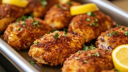 Crispy Chicken Pieces on Silver Serving Tray