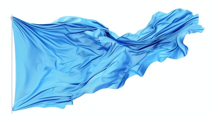 Fototapeta premium A flowing blue fabric flag on a white background.