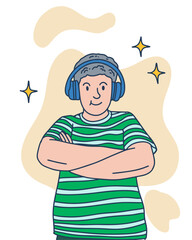 PEOPLE ARE USING HEADSET LISTENING TO MUSIC, SUITABLE FOR YOUR DESIGN NEEDS
