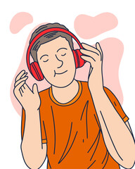 PEOPLE ARE USING HEADSET LISTENING TO MUSIC, SUITABLE FOR YOUR DESIGN NEEDS