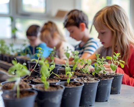 Children Learning About Ecosystem Through Growing Plants and Rearing Insects