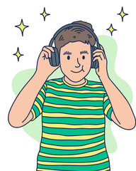 PEOPLE ARE USING HEADSET LISTENING TO MUSIC, SUITABLE FOR YOUR DESIGN NEEDS