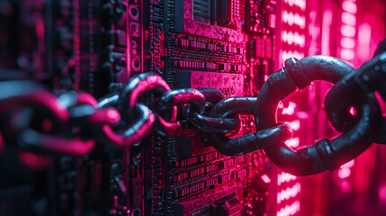 Naklejka premium Cybersecurity Chain Link on Circuit Board