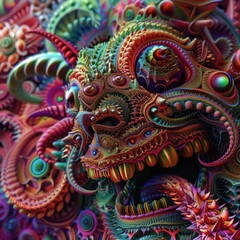 Fototapeta premium Intricate and vibrant surreal creature bursting with colors and patterns creating a captivating visual experience