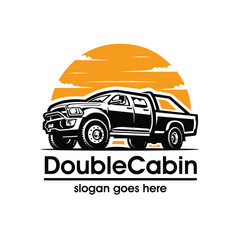 Double cabin 4x4 heavy duty offroad vehicle pickup truck logo vector art illustration isolated © bonky