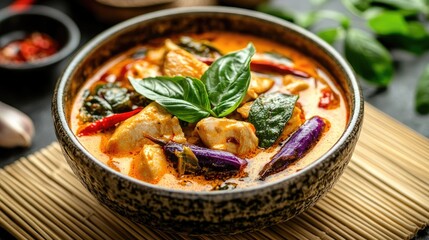 Delicious Panang Curry Dish with Chicken and Herbs