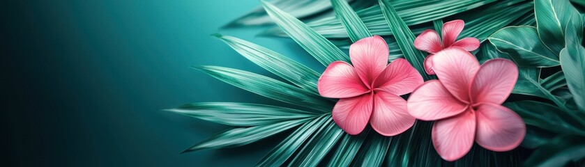 Obraz premium Paradise Oasis: Luxury Interior with Tropical Flowers, Palm Leaves, and Exotic Plants