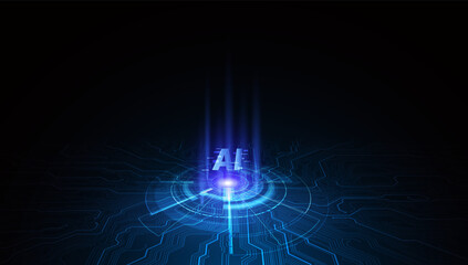 Advanced AI Technology Interface Featuring Futuristic Digital Circuitry, Glowing Blue Design, and High-Tech Innovation for Modern Tech Solutions. vector illustration.