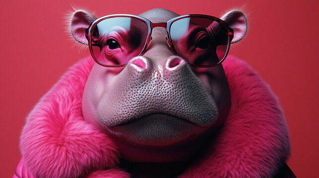 Cooles Nilpferd mit Sonnenbrille, perfekt f&uuml;r ein fr&ouml;hliches Guten-Morgen-Bild und humorvolle Gr&uuml;&szlig;e.