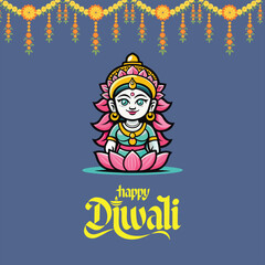 Happy Depwali Goddess Laxmi on Laxmi pujan or pooja in Diwali or Deepavali, a festival of light