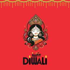 Happy Depwali Goddess Laxmi on Laxmi pujan or pooja in Diwali or Deepavali, a festival of light