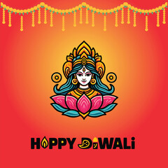 Happy Depwali Goddess Laxmi on Laxmi pujan or pooja in Diwali or Deepavali, a festival of light