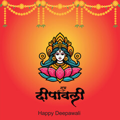 Happy Depwali Goddess Laxmi on Laxmi pujan or pooja in Diwali or Deepavali, a festival of light