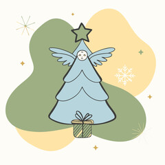 gold Christmas tree angel festive scene