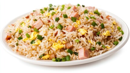 Plate of Fried Rice with Ham and Vegetables